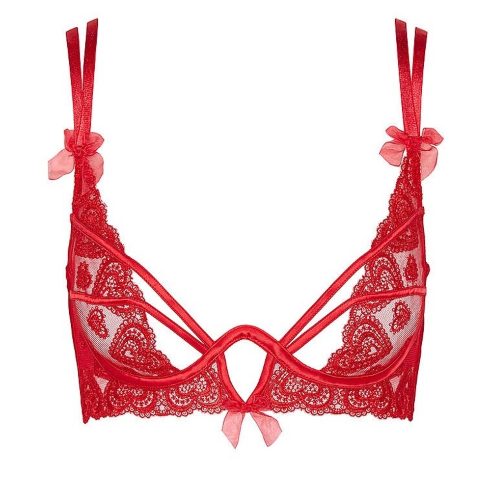 SDD For Love & Lemons x Victorias Secret Red Lace Heart Embroidery Bra RARE